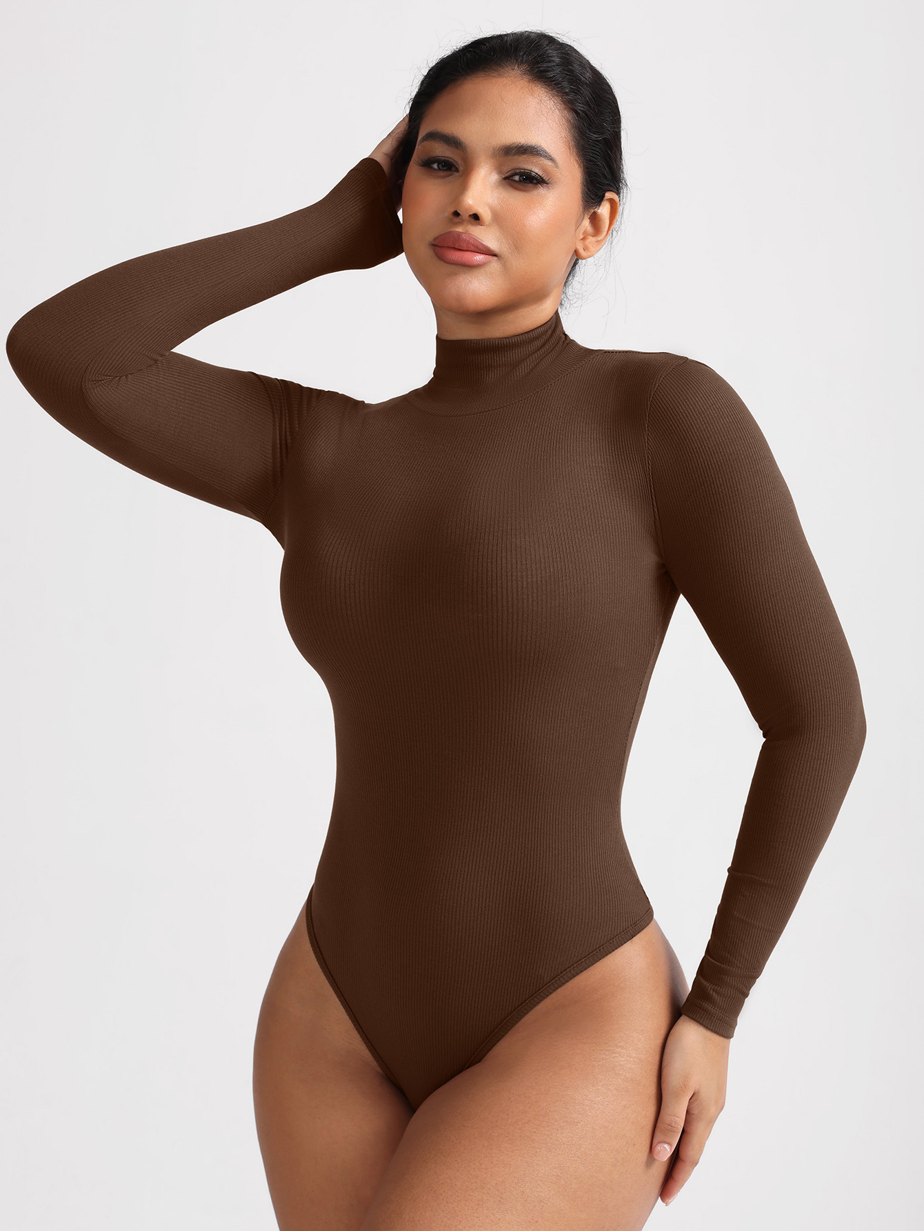 Womens Turtleneck Thong Bodysuit Warm Bodycon High Waist Romper Body Shapewear